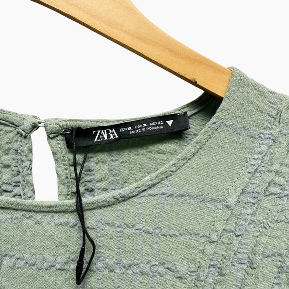 NWOT Zara Ruffled Mini Dress Striped Blue and Green Women’s Size XL - Picture 5 of 9